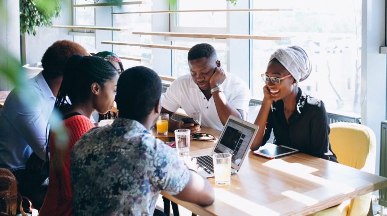 Group of afro americans working together